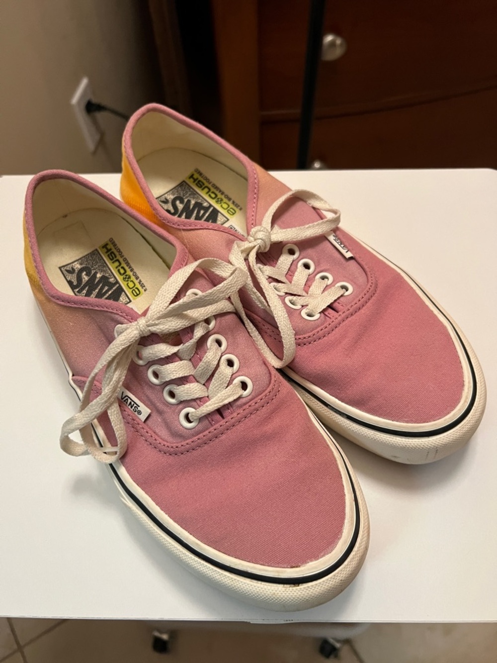 Vans Pink Canvas Low-Top Sneakers with Yellow Heel